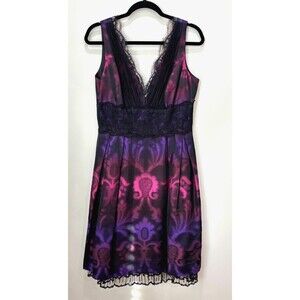 Carmen Marc Valvo Purple Satin Lace Dress 10 Whimsigoth Fairy Grunge Romantic